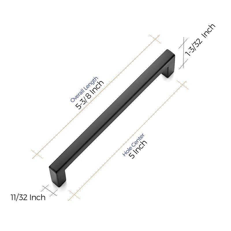 Ravinte Matte Black Cabinet Handles Solid Cabinet Pulls, 5 Inch CC, 5 Pack - color: Black, size: Flat Black 5" Hole Center