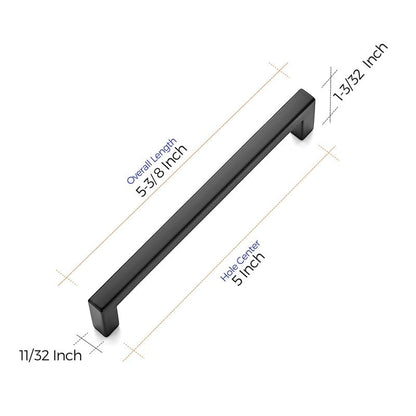 Ravinte Matte Black Cabinet Handles Solid Cabinet Pulls, 5 Inch CC, 5 Pack - color: Black, size: Flat Black 5" Hole Center