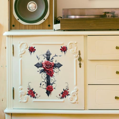 Peacoblue Cross and Roses Rub On Transfers for Furniture Craft 6"x12" - style: Cross and Roses