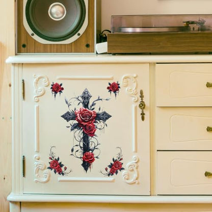 Peacoblue Cross and Roses Rub On Transfers for Furniture Craft 6"x12" - style: Cross and Roses