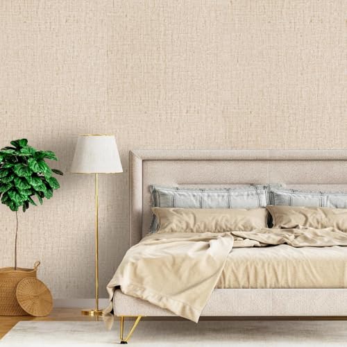 Beige Grasscloth Peel and Stick Wallpaper Textured 15.7in x 118.1in - color: Beige, size: 15.7" x 118.1"