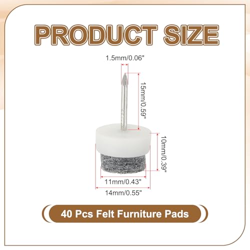 PATIKIL 14 mm Nail-on Felt Pads 40Pcs Round Felt Furniture Sliders White - color: White, size: 14 mm