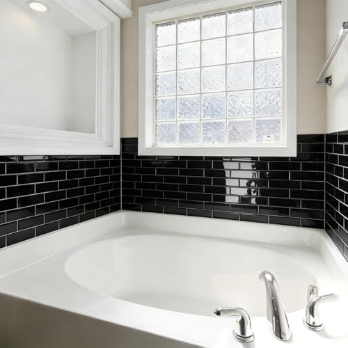 Art3d Subway Design Wall Tile, Peel and Stick Backsplash, 10-Pack, Black - color: Black
