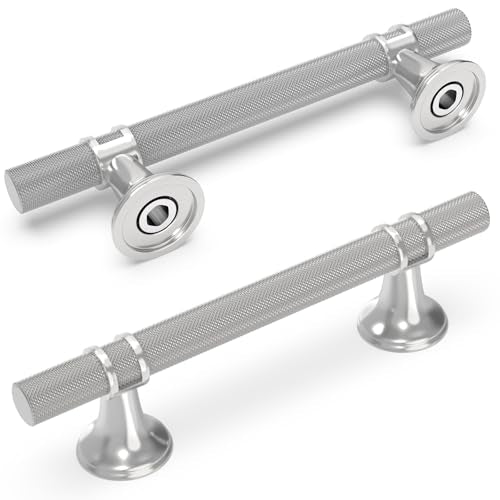 10 Pack 3-3/4 Inch Cabinet Pulls knurled Brushed Satin Nickel Kitchen Cabinet Handles Aluminum and Zinc Alloy Drawer Pulls Solid Cabinet Hardware - color: Brushed Satin Nickel Knurled, size: 3-3/4'' Hole Center(96mm)