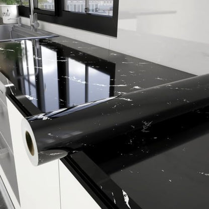Glossy Black Marble Contact Paper for Countertops Peel and Stick Wallpaper - color: Black, size: 15.7" x 78.7"