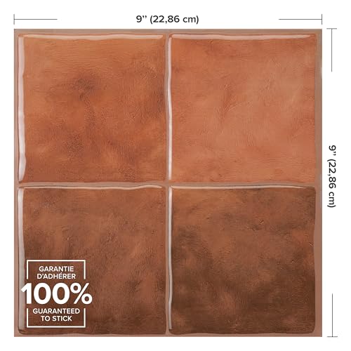 Smart Tiles Peel and stick backsplash, Zellige Terracotta Red, 9"x9" - color: Terracotta Red