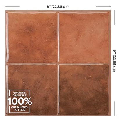 Smart Tiles Peel and stick backsplash, Zellige Terracotta Red, 9"x9" - color: Terracotta Red