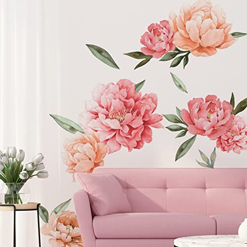 Watercolor Peony Flower Wall Decals for Living Room
