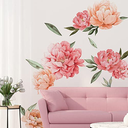 Watercolor Peony Flower Wall Decals for Living Room