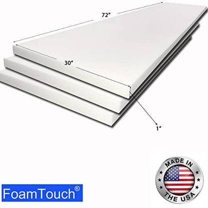 FoamTouch 3pack 1"x30"x72" Medium Density Upholstery Foam Sheet, 3 Count (Pack of 1), White - size: 3 Count (Pack of 1), style: 1x30x72MDF