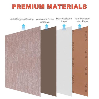 Aluminum Oxide Sandpaper Sheets 9x11, 120-600 Assorted Grit 24 Pack