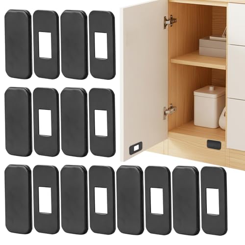 12 Pack Magnetic Cabinet Door Catch, Ultra Thin Cabinet Door Magnets, Strong Hold Adhesive Cabinet Latch for Kitchen, Bathroom, RV, Easy Install with Double Sided Tape, No Drill(Black) - color: Black