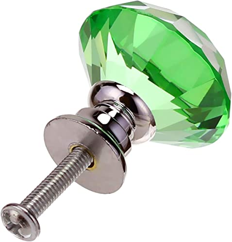Akstore 6 Pcs Crystal Glass Cabinet Knobs 30mm Diamond Shape Drawer Kitchen Cabinets Dresser Cupboard Wardrobe Pulls Handles (Green, 30mm) - color: Green, size: 30 mm