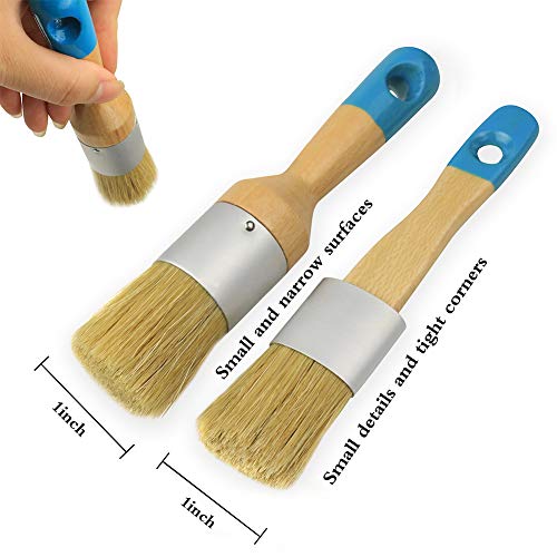MAXMAN Chalk Paint Brush 2Pcs, Small Wax &Stencil Brushes, Natural Bristles - size: 2PCS-Small