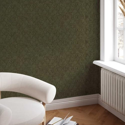 Tempaper x Jeremiah Brent Olive Textured Hoffmann Faux Sisal Removable Peel and Stick Wallpaper, 20.5 in X 16.5 ft, Made in The USA - color: Olive