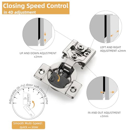 [Closing Speed Control] 2 Pack 1/2 Inch Overlay Soft Close Hinges - color: 2 Pieces, size: 1/2 Inch