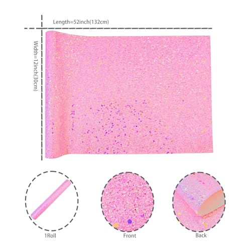 Meishu Pink Glitter Faux Leather Roll, 12 x 52 inches, Bright Sparkle Chunky Glitter Bow Fabric Sheets for Princess Girls (24018#11 Rose Pink) - color: 24018#11 rose pink