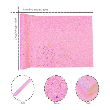 Meishu Pink Glitter Faux Leather Roll, 12 x 52 inches, Bright Sparkle Chunky Glitter Bow Fabric Sheets for Princess Girls (24018#11 Rose Pink) - color: 24018#11 rose pink