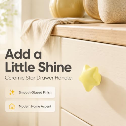 Dnyta 6 Pcs Star Shaped Ceramic Knobs Decorative Pulls Glossy Ceramic Pulls - style: Yellow,Star Shaped