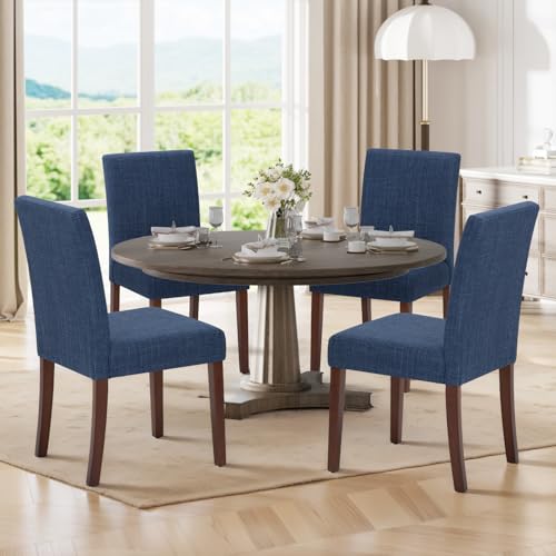 MALOL Upholstered Dining Chairs Set of 4, Modern Fabric Dining Room Chair, Wooden Dining Chair, Kitchen Side Chairs, Farmhouse Dinner Chair with High Back for Kitchen, Blue - color: Blue, size: Set of 4