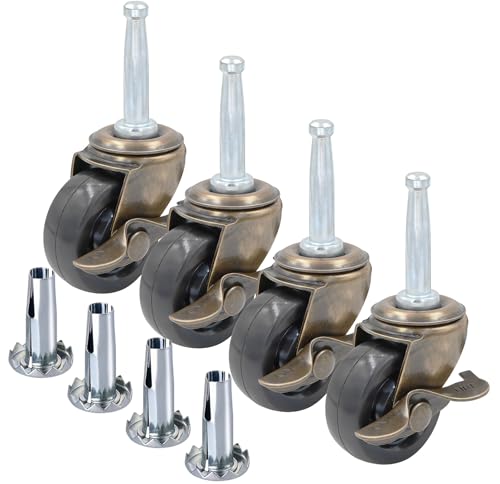 1-1/2 Inch Antique Brass Caster Wheels with Brake, Rubber Casters 5/16 Inch x 1-1/2 Inch (8 x 38mm) Stem Sockets Caster for Sofa, Chair, Cabinet, Dresser Vintage Furniture Set of 4 - style: 1.5 inch with Brake