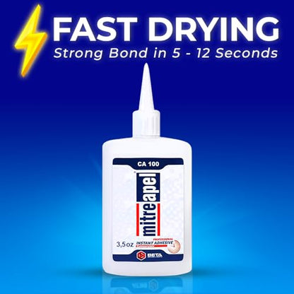 MITREAPEL CA Glue with Activator (3x1.7oz-3 x 6.7 floz)Instant Bond Professional Cyanoacrylate Adhesive and Super Glue Accelerator for Woodworking ,Ceramic,3D Printing,Glass, DIY&Craft, Plastic,Repair - size: 3 Pack