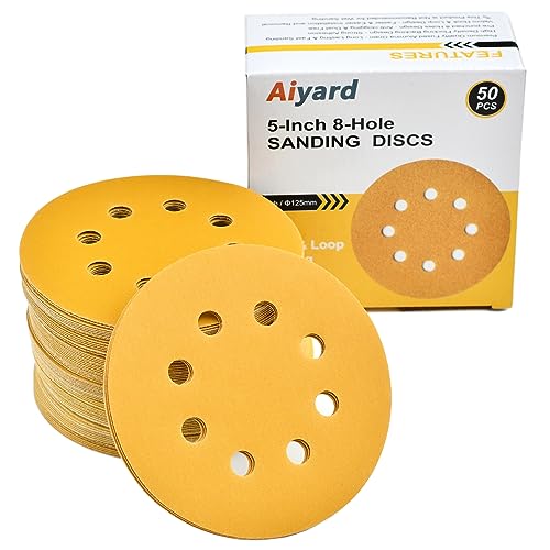 5-Inch 8-Hole Hook and Loop Sanding Discs 320-Grit, 50-Pack