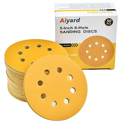 5-Inch 8-Hole Hook and Loop Sanding Discs 320-Grit, 50-Pack