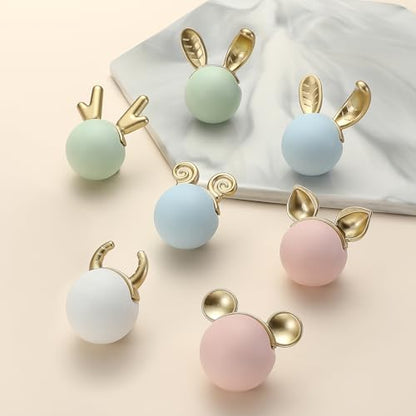 6 pcs White Rabbit Cute Cartoon Ceramic Cabinet Handles Kitchen knobs Door Pull Drawer Pulls for Kitchen Wardrobe Children's Room - color: white rabbit