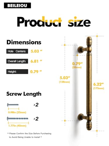 Antique Brass Cabinet Pulls - 5"(128mm) Hole Center Cabinet Hardware,Kitchen Cupboard Bathroom Dresser Pulls Classic Vintage Drawer Handles (10, Antique Brass, 5"(128mm) Hole Centers) - size: 5"(128mm)Hole Centers