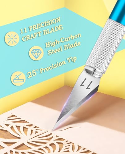 DIYSELF Precision Craft Knife with 10 Extra #11 Blades, 6-Inch Metal Ruler - color: Blue-10pcs