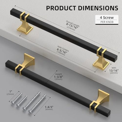 homdiy Black and Gold Cabinet Pulls 6-1/4" Black and Brass Cabinet Pulls - color: Black & Matte Gold, size: 6-1/4 Inch(160mm) Hole Centers