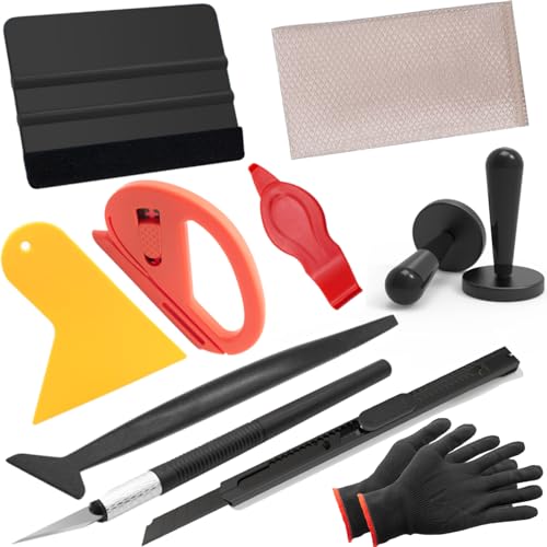 Spanno Car Vinyl Wrap Tool Kit - Includes Squeegees, Cutter, Knives, Magnets, Gloves and Cloth - color: Set B