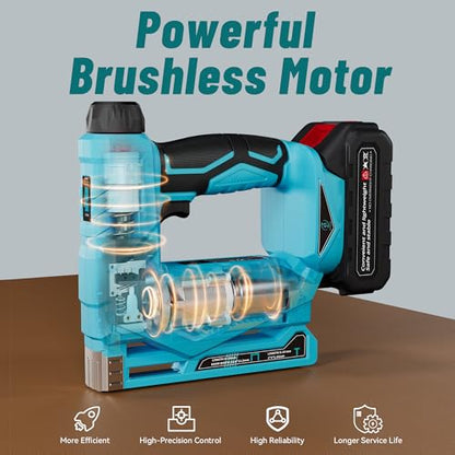 Cordless Nail Gun, 2-in-1 Brad Nailer/Staple Gun,18V Built in Battery - color: Blue