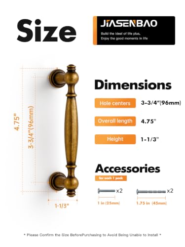 5 Pack Antique Brass Cabinet Pulls 3-3/4" Hole Center - color: Antique Brass, size: 3.75" hole center