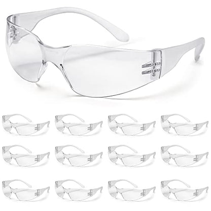 ATERET 12 Pairs Safety Glasses, Scratch Resistant Polycarbonate ANSI Z87.1 Impact Resistant Lens - color: Clear, size: 12 pairs