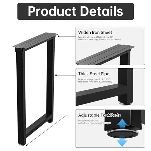 TOCRETOARE Metal Table Legs Heavy Duty, 28”H x 18”W, Metal Furniture Legs for Dining Desk Bench and Coffee Table, Industrial Black DIY Iron Bench Legs, Set of 2 - color: Rectangle, size: 28"Hx18"W