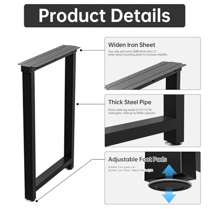TOCRETOARE Metal Table Legs Heavy Duty, 28”H x 18”W, Metal Furniture Legs for Dining Desk Bench and Coffee Table, Industrial Black DIY Iron Bench Legs, Set of 2 - color: Rectangle, size: 28"Hx18"W