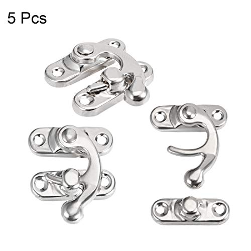 uxcell Retro Lock Clasp Right Latch Hook Hasp 42mm x 37mm Swing Arm Latch Plated Silver Tone, 5 Pcs W Screws - color: Silver Tone, size: 42x37mm