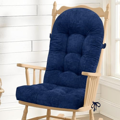 Rocking Chair Cushion - Chenille Fabric, High-Density Sponge, Durable Comfort Non-Slip Bottom Tufted Seat Pads with Ties, Chenille︱Dark Blue, 44x19x4 inch - color: Dark Blue