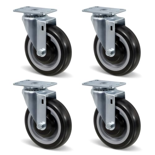 5" Caster Wheels Heavy Duty, Swivel Casters Set of 4 with Load 1400lbs Capacity, Polyurethane Shopping Cart Wheels Replacement for Furniture Equipment (4 Swivel) - style: 4 Pack Swivel