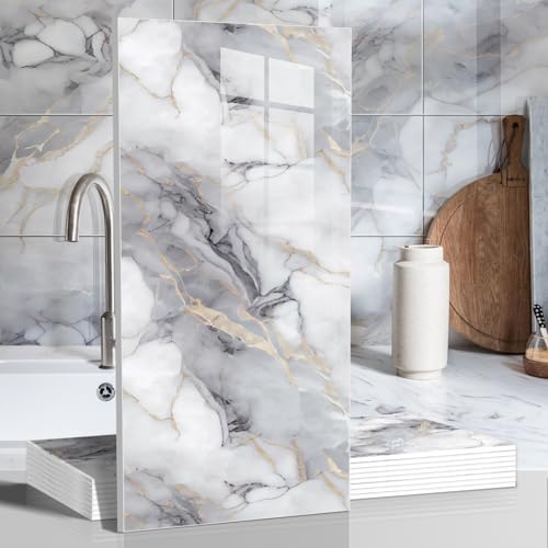 10pcs Marble Peel and Stick Waterproof Wall Panels,Heat-Resistant Backsplash Tile, 23.6"x11.8" PVC Foam Wall Sticker for Kitchen,Living Rooms,TV Walls,Colorful (Not Real Tile 19.4Sq. Ft.) - color: Colorful Marble Tiles, size: 23.6" x 11.8" x 2.5MM x 10Pac