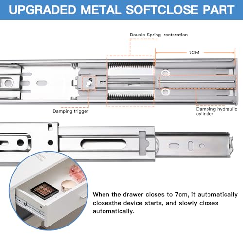 20 inch Drawer Slides 4 Pairs (8pcs) Soft Self Close Full Extension Ball Bearing Drawer Rails Side Mount Metal Dresser Runners for File Cabinet Trash Can Kitchen Wardrobe Glides 20" 100 LB Capacity - size: ‎20inch-500mm
