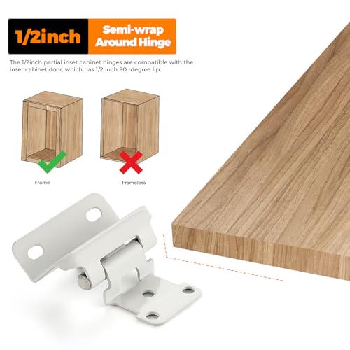 Ravinte White Semi-Overlay 1/2 inch Self-Closing Hinges, 50 Pack - color: White