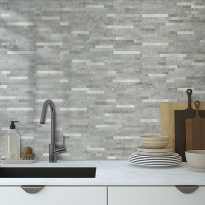AULIGET 2 Sheets Mountain Rock Peel and Stick Backsplash, PVC Mixed Metal Gold Wall Tile Stick on Backsplash for Kitchen and Bathroom - color: Mountain Rock + Metal Silver, size: 2 Sheets, 6"x12"x0.12"