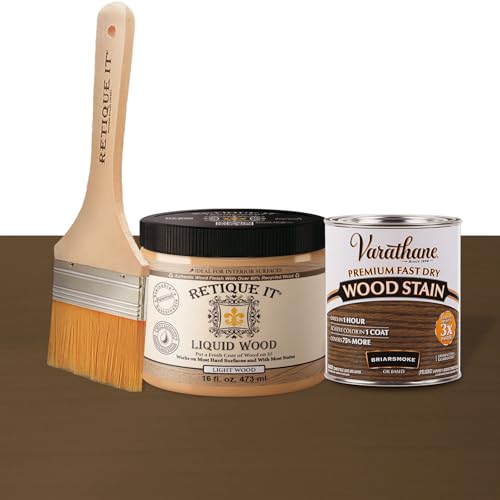 Retique It Liquid Wood - Pint Light Wood with Briarsmoke Stain - Stainable Wood Fiber Paint - Put a fresh coat of wood on it (16oz LW, Briarsmoke) - color: 25 Briarsmoke, size: 16 Fl Oz (Pack of 1)