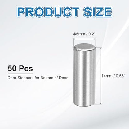 PATIKIL Metal Dowel Pins 5x14 Mm, 50 Pcs 304 Stainless Steel Shelf Support Peg Fasten Elements for Bookshelf Shelves Cabinet Closet Fixing Component Position, Silver - size: 5x14 mm