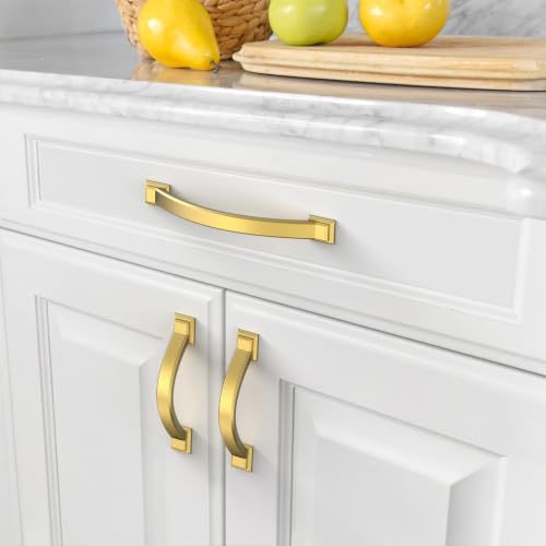 Amerdeco 3 in Brushed Modern Brass Solid Cabinet Pulls，10 Pack - color: Brushed Modern Brass, size: 3" hole center