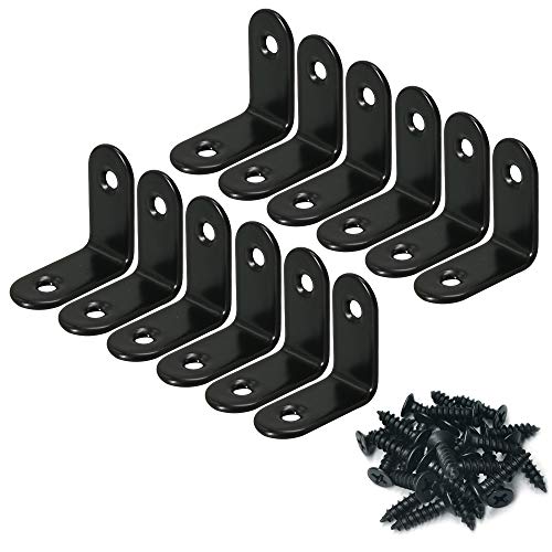 Corner Brace 30 x 30mm Stainless Steel Black Brace Corner Steel Joint Right Angle Bracket Fastener with Screws - 12 Pcs - size: Corner Brace_30x30mm