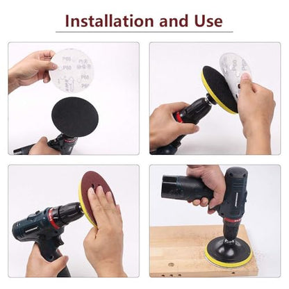 Drill Sanding Attachment, 80PCS 5 Inch Sanding Discs for Drill